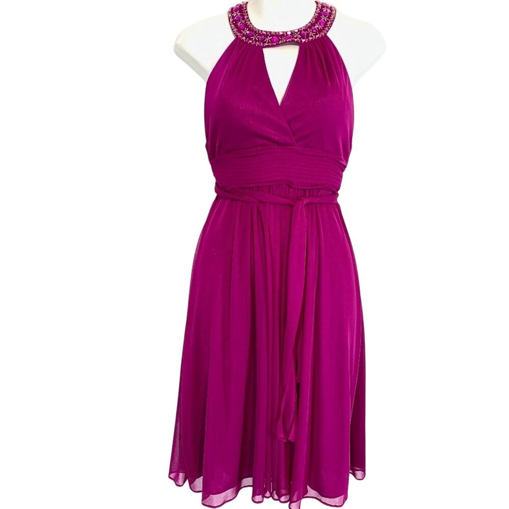 Davids Bridal Womens Sleeveless Pink Formal Keyhole Beaded Open Back Dress sz S